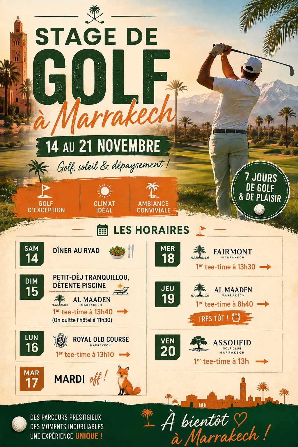 Programme du séjour golf à Marrakech 